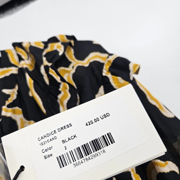 Ba&sh Dress Black Yellow Candice Abstract Print Long Sleeve Midi NWT Size M - Picture 5 of 11